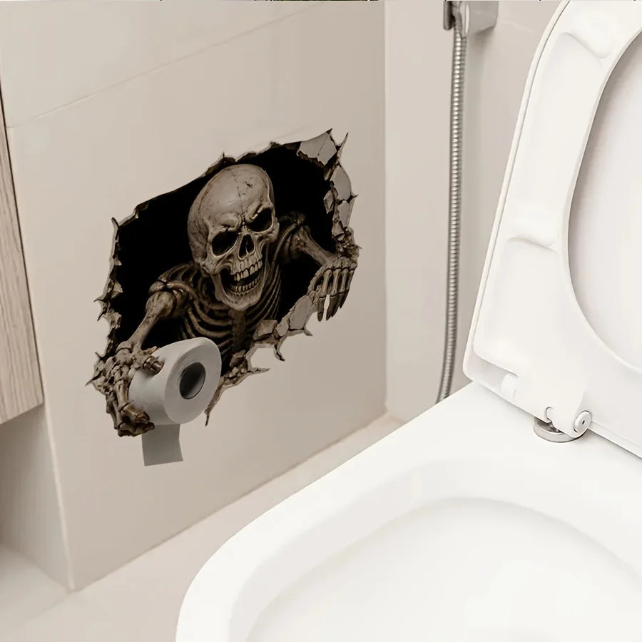 Skeleton Toilet Tank Sticker – Spooky Skull Bathroom Decal Bathroom Wall Decal Richie's