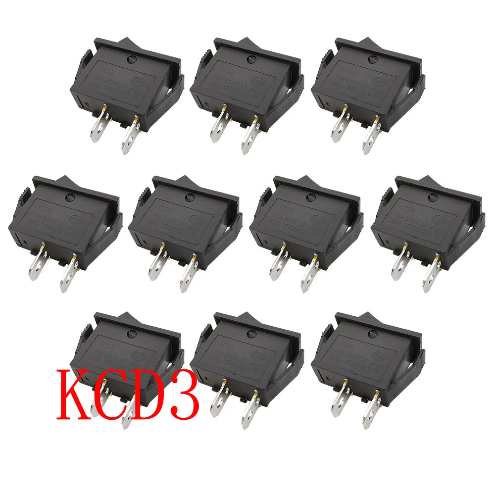 KCD3 Rocker Switch 16A/250V 20A/125V ON-OFF 2-Pin Black Rocker Switch Richie's 10Pcs