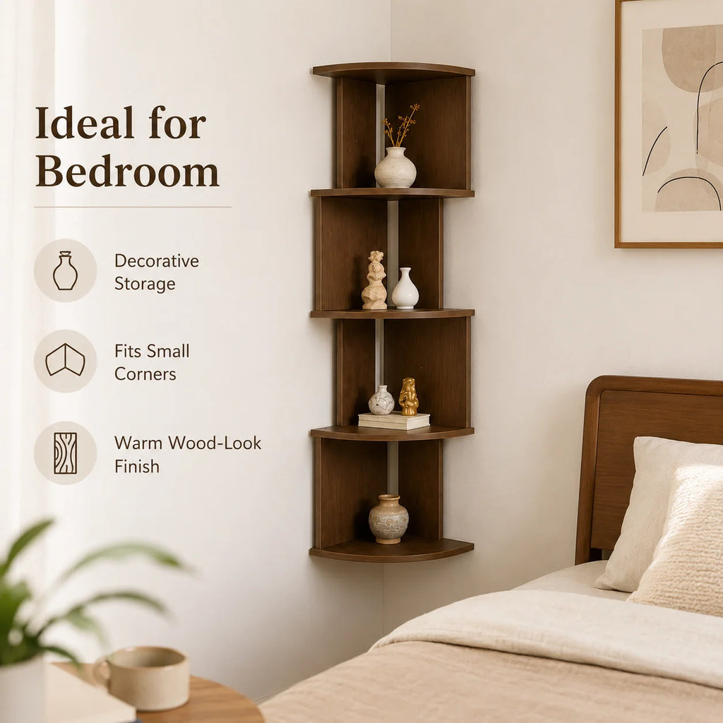 5-Tier Walnut Floating Corner Shelf – Wall Mount Storage Floating Corner Shelf Richie's Default Title