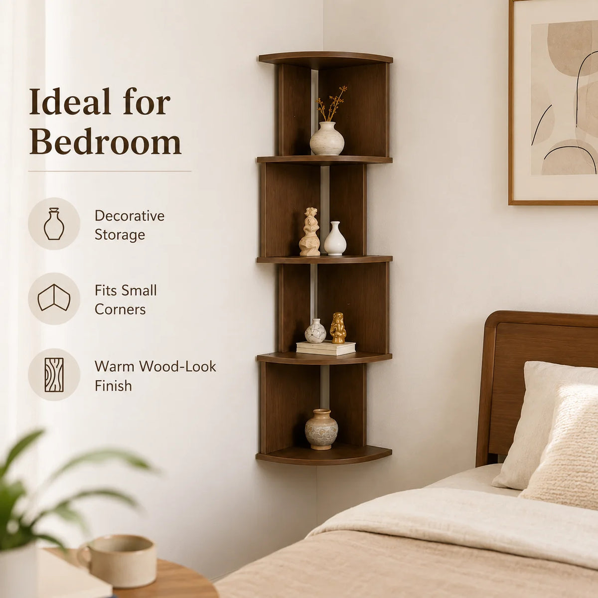 5-Tier Walnut Floating Corner Shelf – Wall Mount Storage Floating Corner Shelf Richie's Default Title