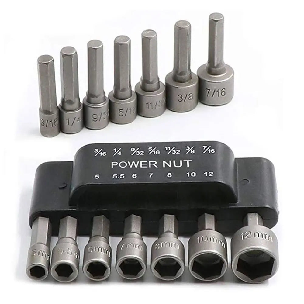 9/14 Pcs Hex Nut Driver Drill Bit Socket Set | 1/4" Shank Nut Driver Bit Set Richie's 14 PCS