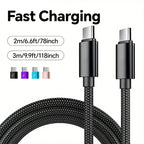 66W USB-C Fast Charging Nylon Braided Cable 1m 2m 3m USB-C Charging Cable Richie's
