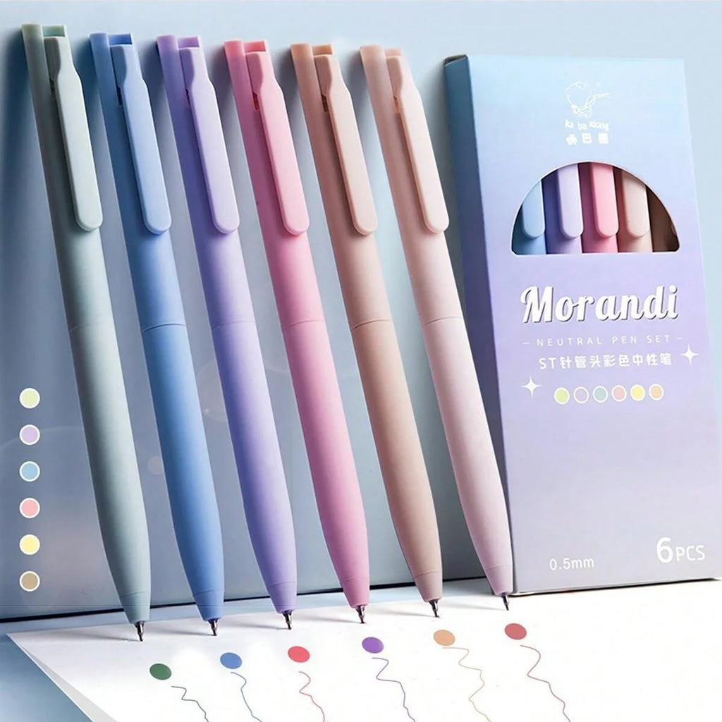 6-Pack Morandi Pastel Retractable Gel Pens – 0.5mm Fine Point Gel Pens Set Richie's Multi-Colored