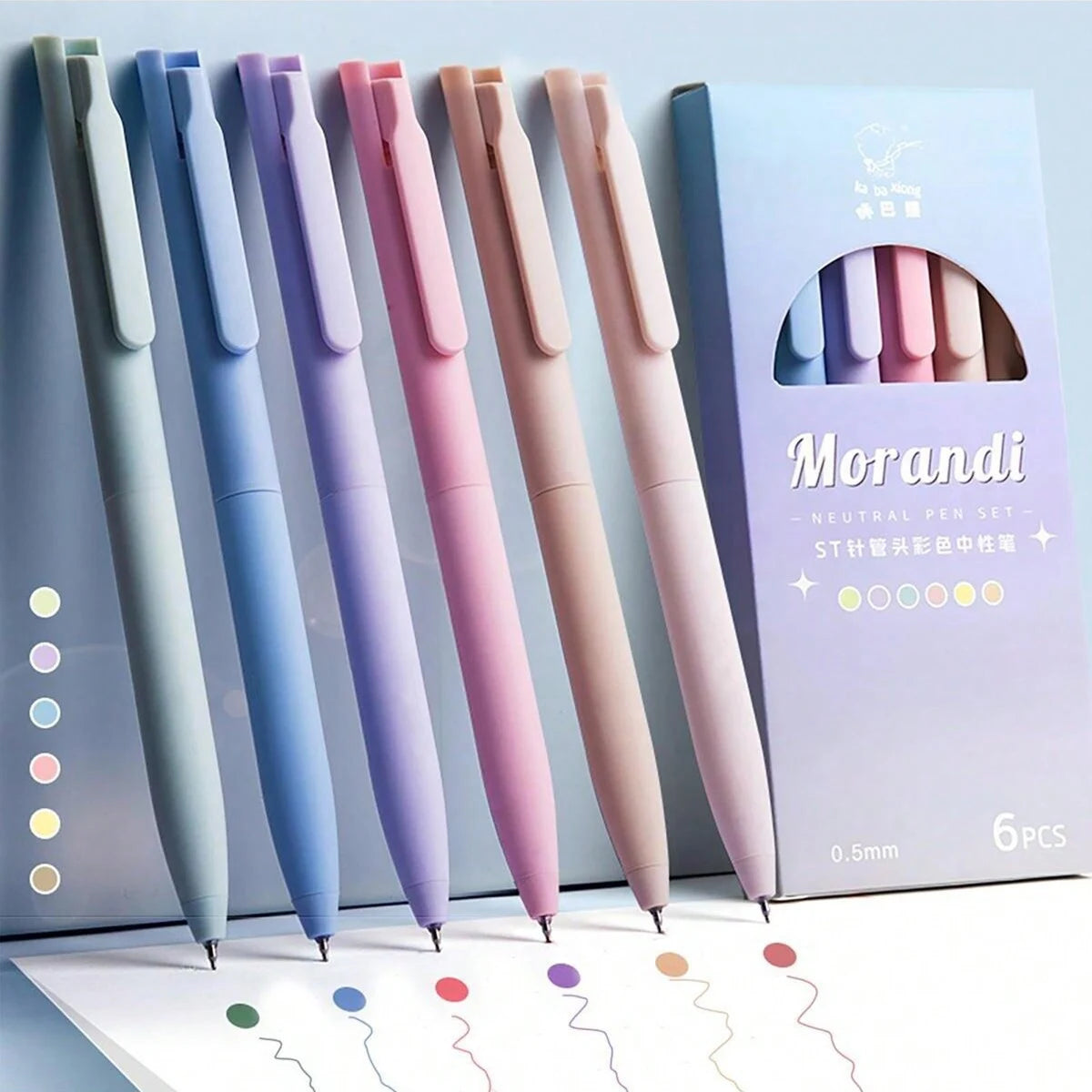 6-Pack Morandi Pastel Retractable Gel Pens – 0.5mm Fine Point Gel Pens Set Richie's Multi-Colored