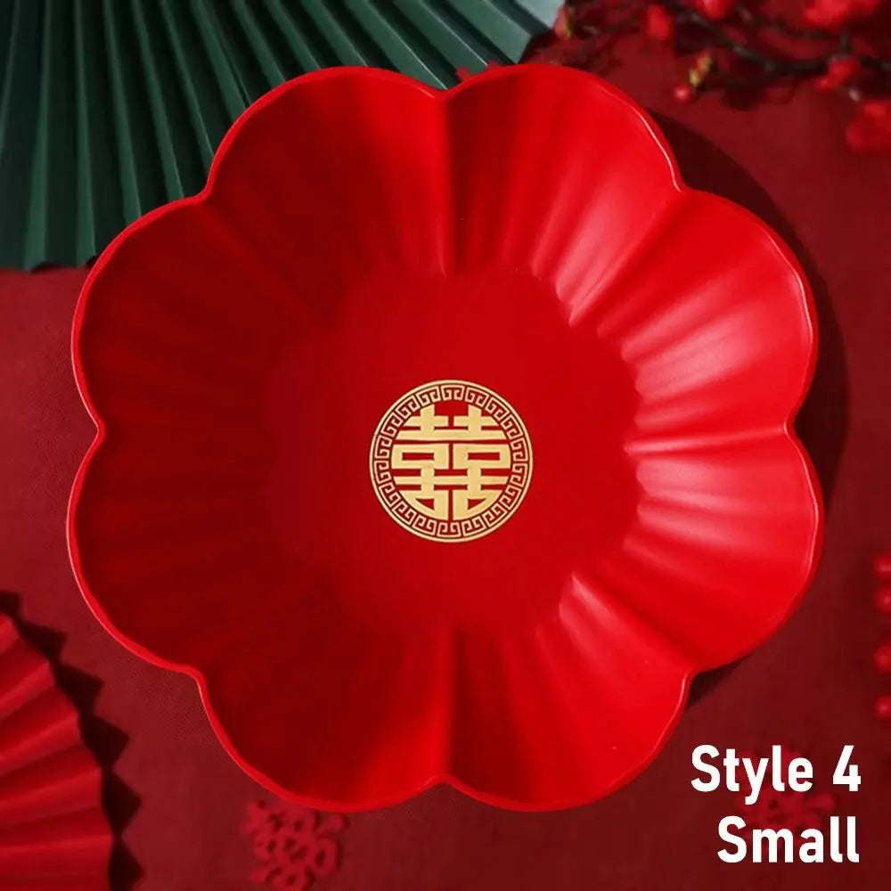 Chinese Red Festive Serving Tray – Wedding & Banquet Plate Decorative Serving Tray Richie's Style 4 Dia 22cm