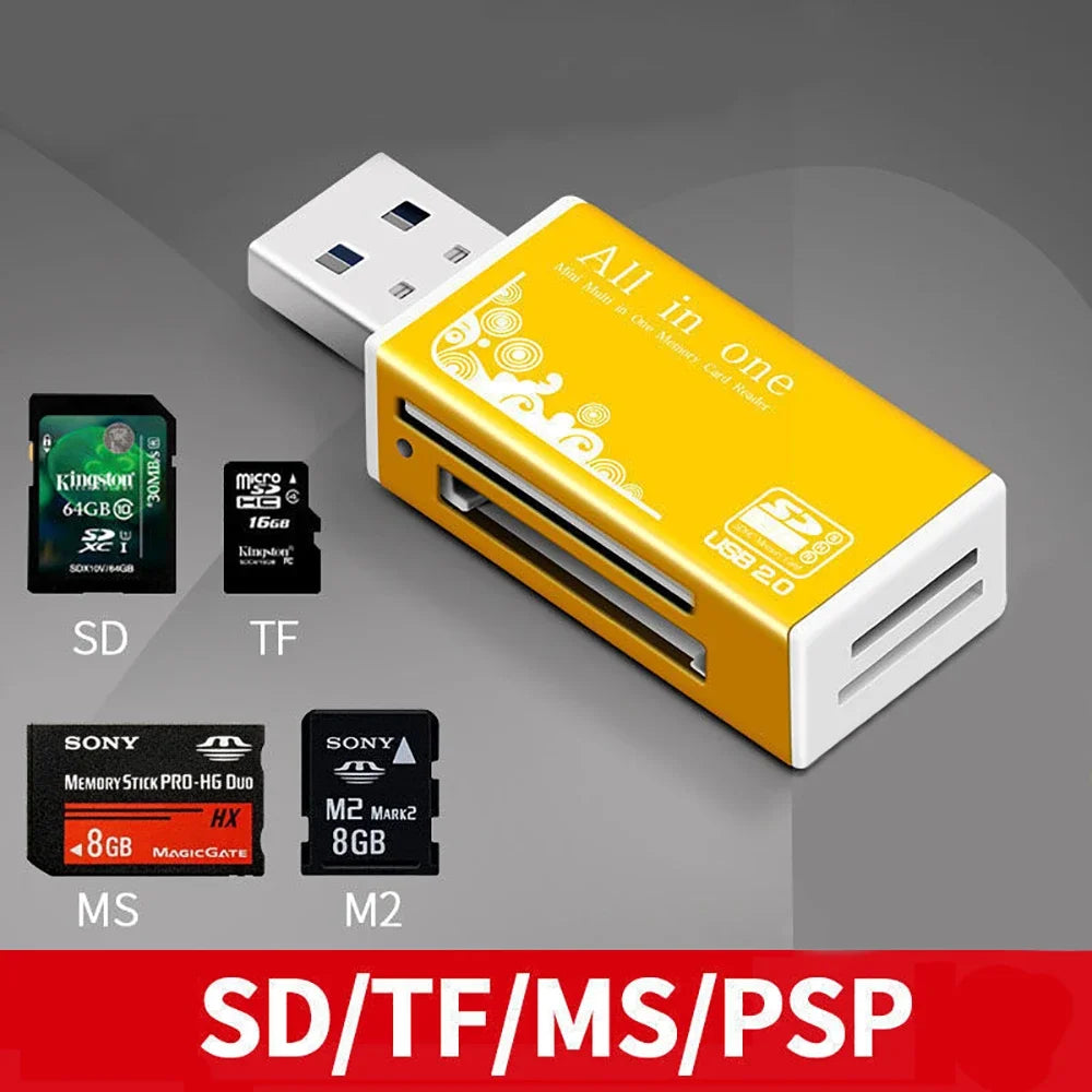 4-Port USB 2.0 Alloy Card Reader – SD TF M2 MS MMC with LED USB Card Reader Richie's