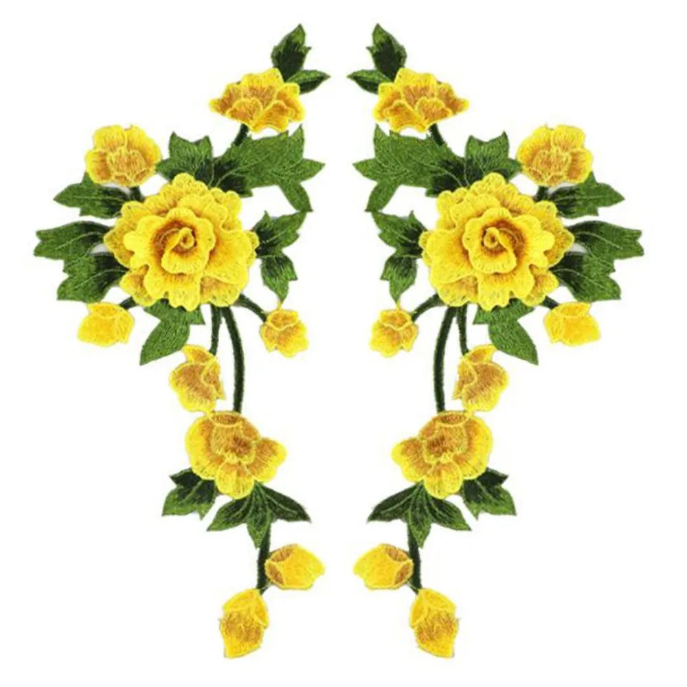 3D Flower Embroidery Applique Pair – Handmade Sew-On Patch Embroidery Applique Patch Richie's Yellow