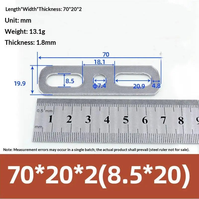 304 Stainless Steel Double Hole Flat Gasket Straight Plate Metal Flat Gasket Richie's 70x20x2cm B