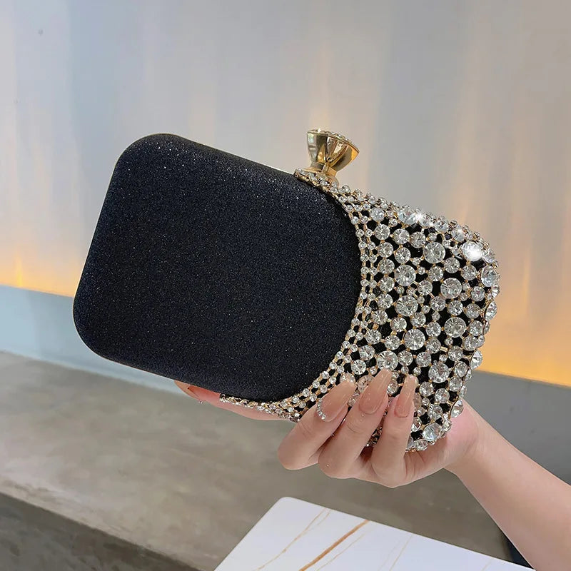 Women's Sequined Diamond Evening Bag – Bridal Chain Purse Evening Shoulder Bag Richie's black