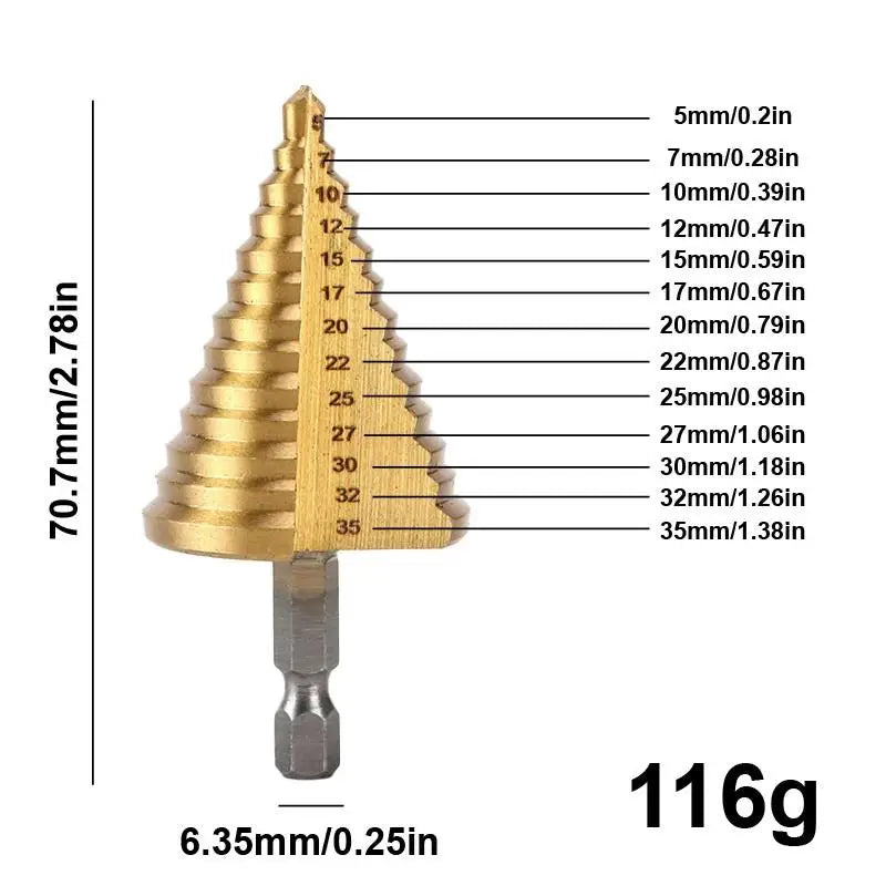 Titanium Step Drill Bit Hex Shank Pagoda Bit – Metal & Wood Step Drill Bit Richie's Gold
