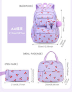 Girls Cherry Corduroy School Backpack Set – 3 Pcs Bookbag Kids Backpack Set Richie's