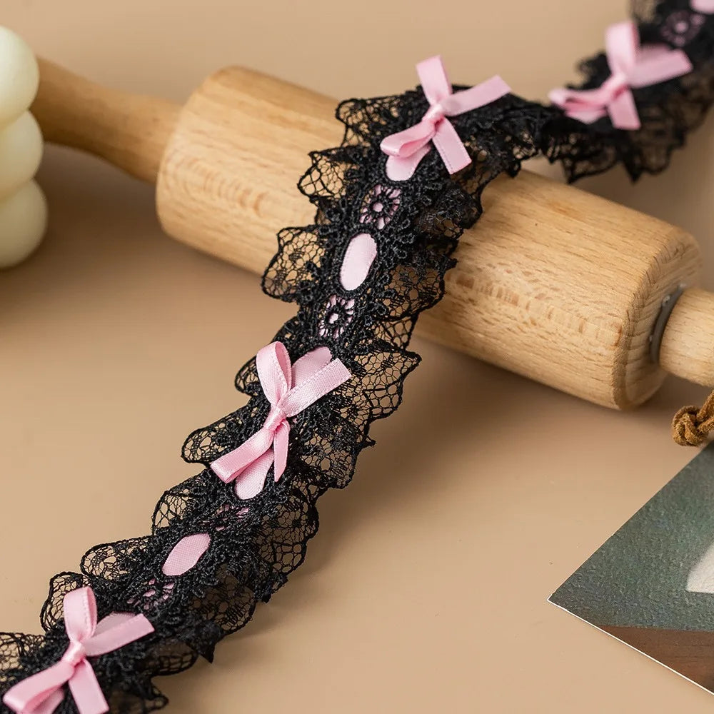1 Yard Pleated Bow Lace Trim Ribbon – Floral Craft & Hair Accent Lace Trim Ribbon Richie's Color5 L