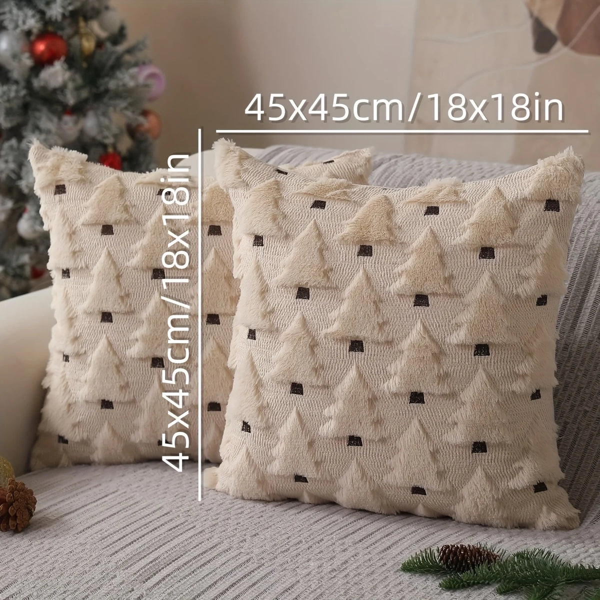 2pcs Beige Christmas Tree Pillow Covers 45x45cm | Holiday Décor Pillow Covers Richie's
