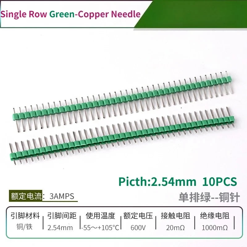 10PCS Color Gilded Pin Headers 2.54mm Single & Double Row Set