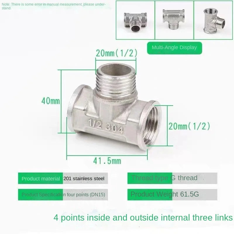 Stainless Steel Pipe Fittings Tee Elbow Reducer DN20 DN15 Pipe Fittings Richie's Tee 61.5g 1/2"