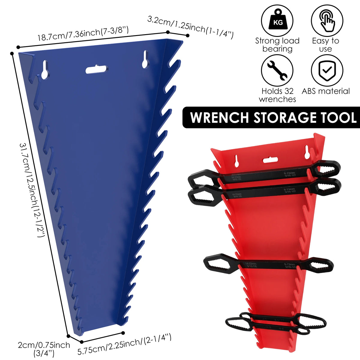 32-Slot Magnetic Wrench Organizer – Metric & SAE Tool Rack Wrench Organizer Rack Richie's 2pcs