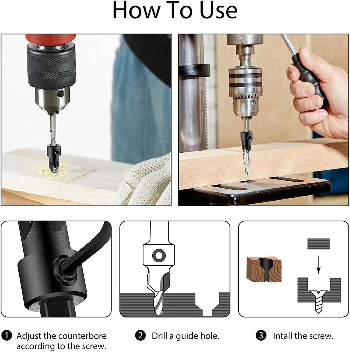 Wood Countersink Drill Bit Set 5/7Pc SAE Tapered 1/4" Hex Shank Countersink Drill Bits Richie's