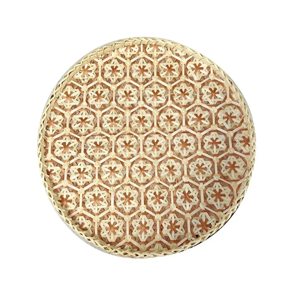 Bohemian Bamboo Woven Fruit Basket – Handwoven Round Tray Bamboo Woven Basket Richie's Red 15cm