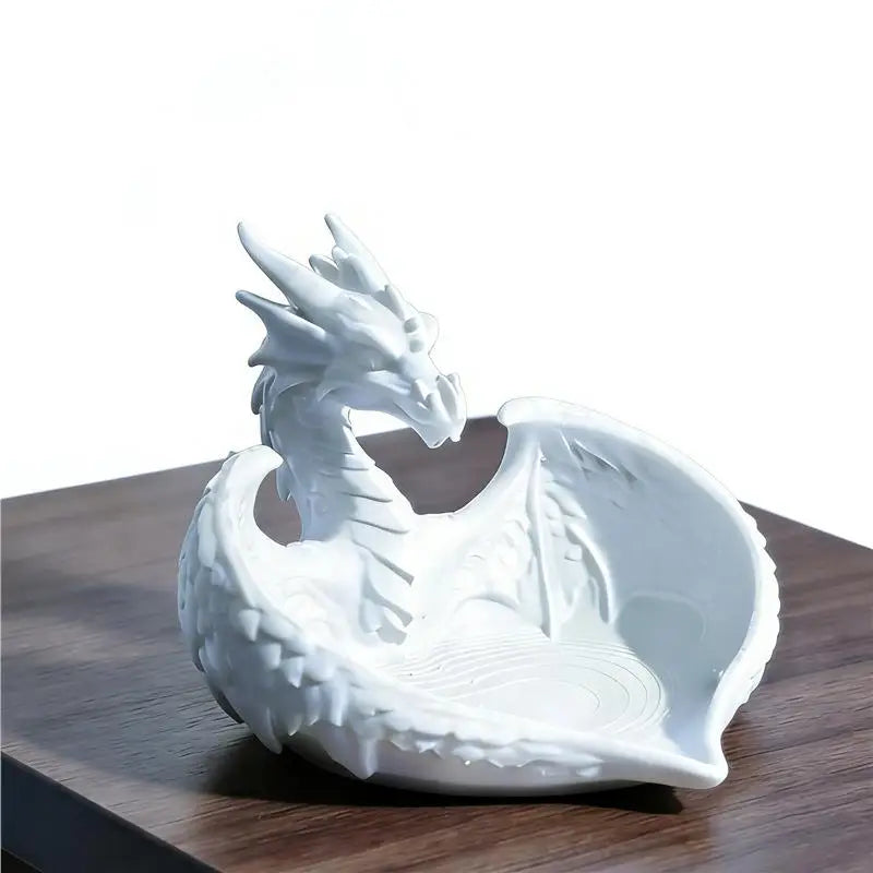 3D Printed Dragon Jewelry Tray | Minimalist Desk Key Organizer Decorative Storage Tray Richie's White