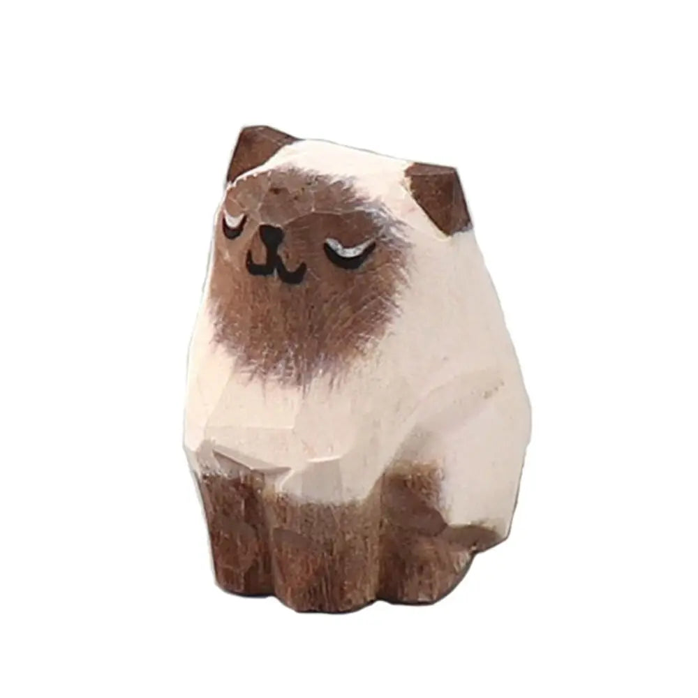Carved Wooden Animal Figurine – Bear, Cat & Sheep Desk Decor Wooden Figurine Richie's cat 5
