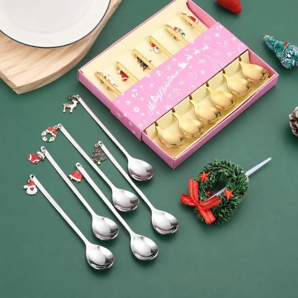 Christmas Stainless Steel Spoon Set with Holiday Pendants Holiday Spoon Set Richie's