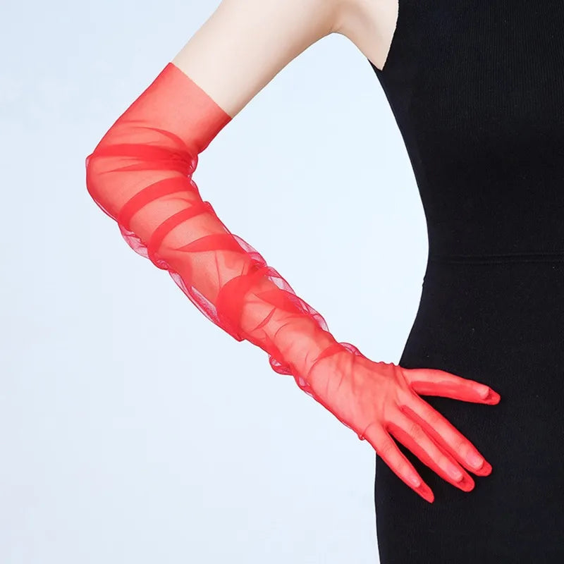 Women's Lace Tulle Long Gloves – Wedding, Prom & Party Bridal Lace Gloves Richie's red