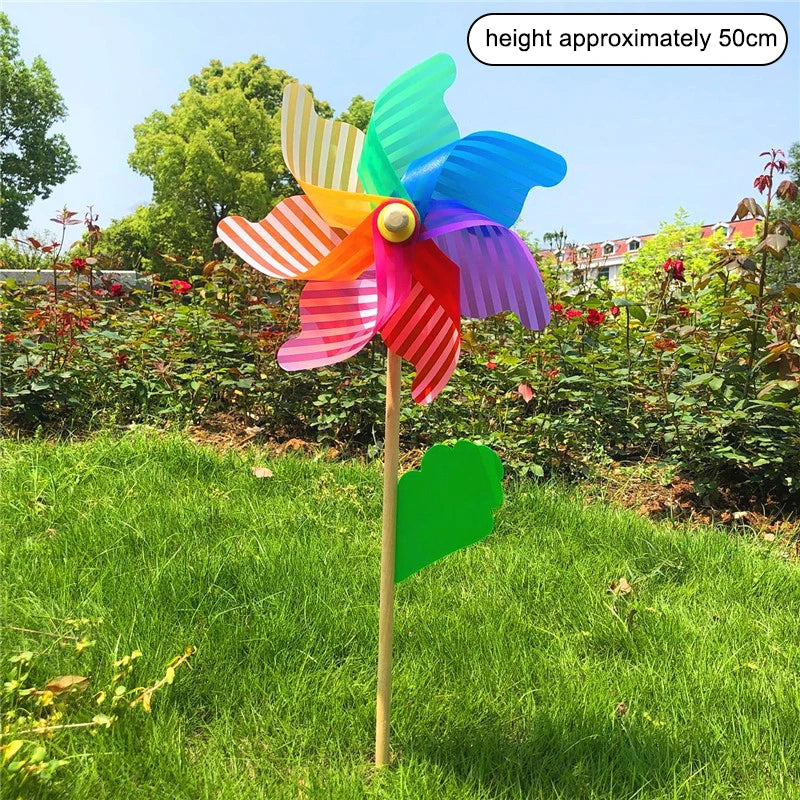 Colorful Wooden Windmill Wind Spinner Garden Ornament 14–32CM Garden Wind Spinner Richie's 18CM Striped