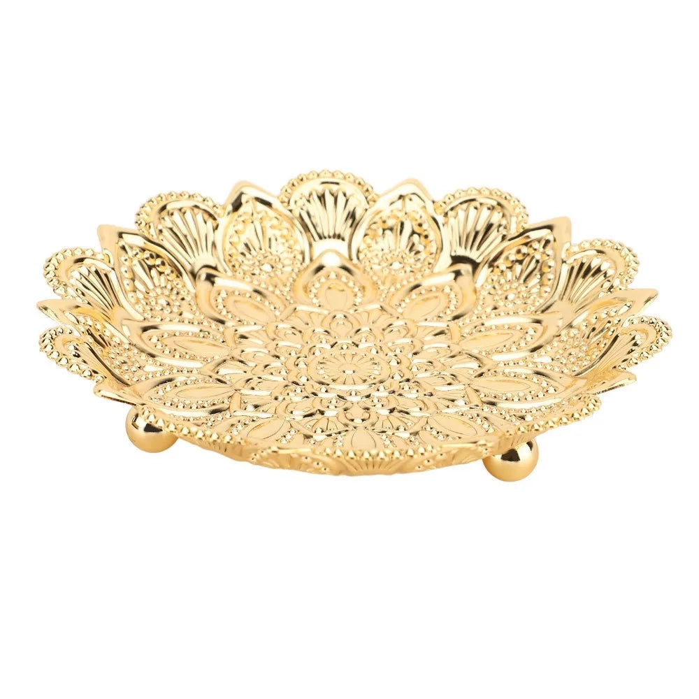 Gold Turkish Serving Tray – Embossed Round Iron Centerpiece Decorative Serving Tray Richie's A