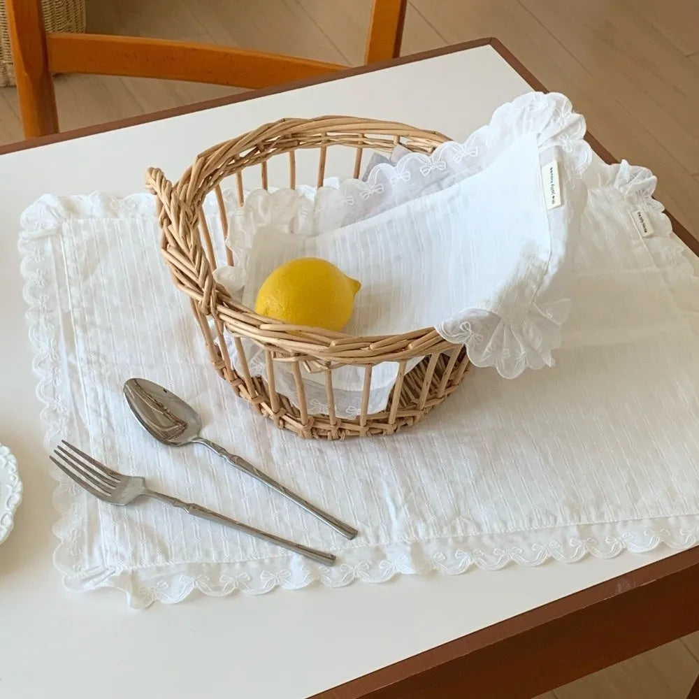 Korean Lace Ruffle Placemat – Cotton Coaster & Napkin Lace Ruffle Placemat Richie's
