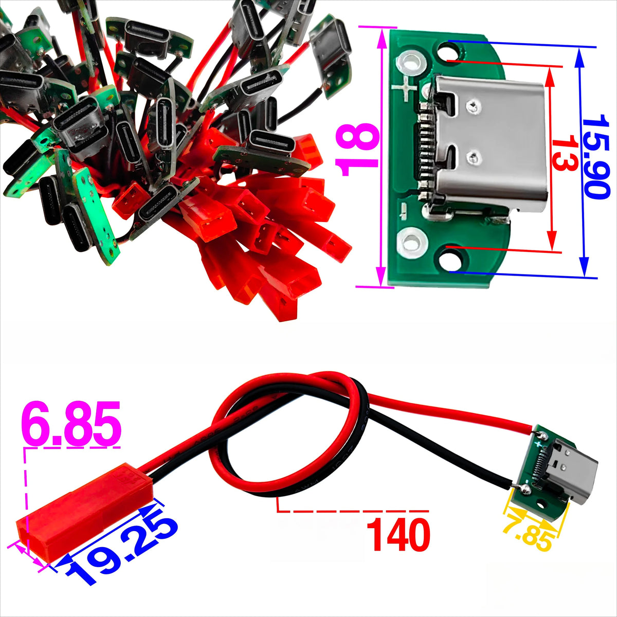 USB 3.1 Type-C 16-Pin PCB Test Adapter Connector Socket USB-C PCB Adapter Richie's S 5Pcs