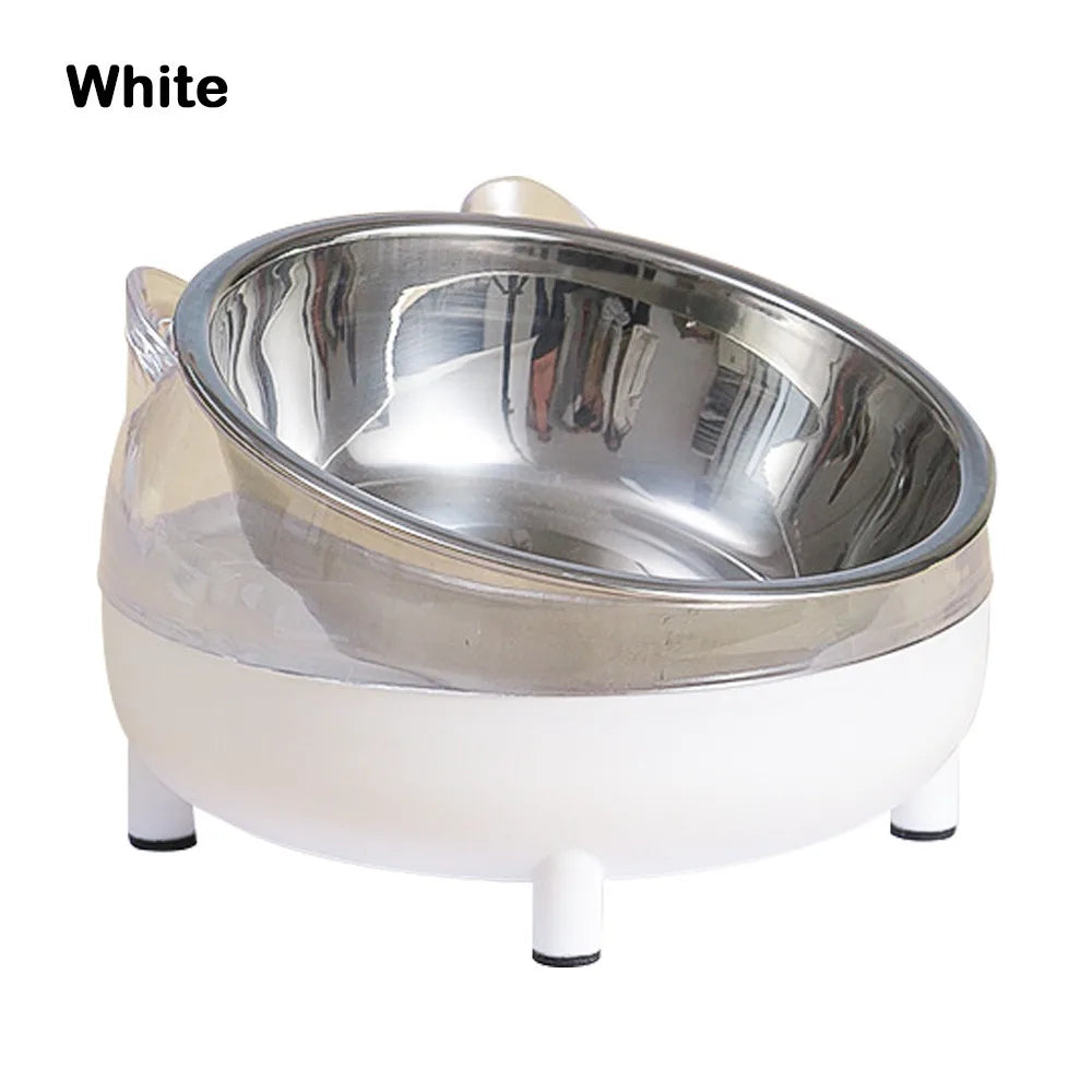 Elevated Tilted Cat Bowl – Stainless Steel Pet Feeder Dish Elevated Pet Bowl Richie's White