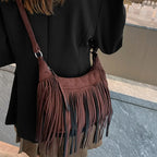Large Retro Fringe Shoulder Bag – Ethnic Tassel Tote for Women Fringe Shoulder Bag Richie's Brown CN