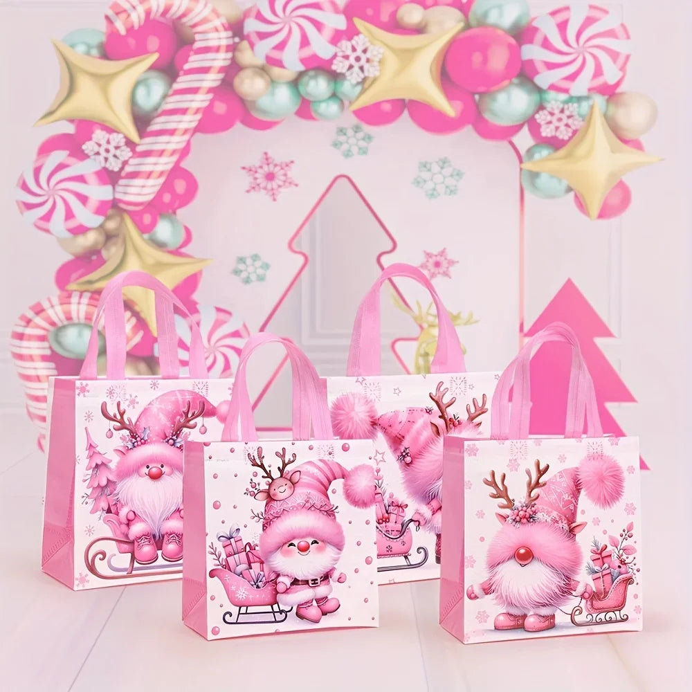 Christmas Gift Bags with Handles – Pink Santa Claus Tote Christmas Gift Bags Richie's