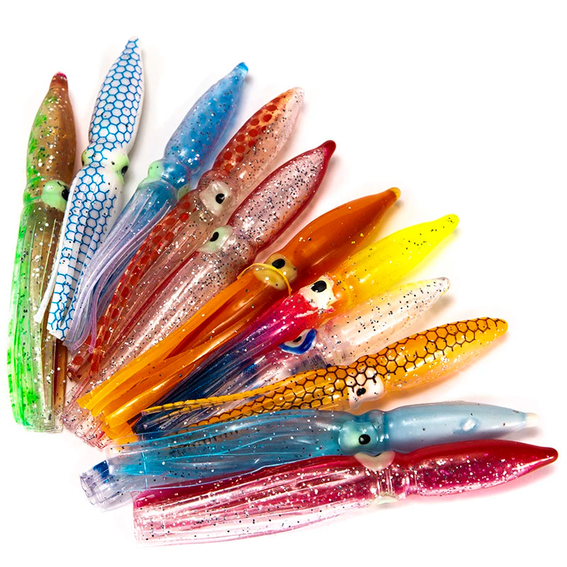 10pcs 8cm PVC Soft Squid Lures – Tuna & Sailfish Fishing Bait Soft Fishing Lures Richie's random colour