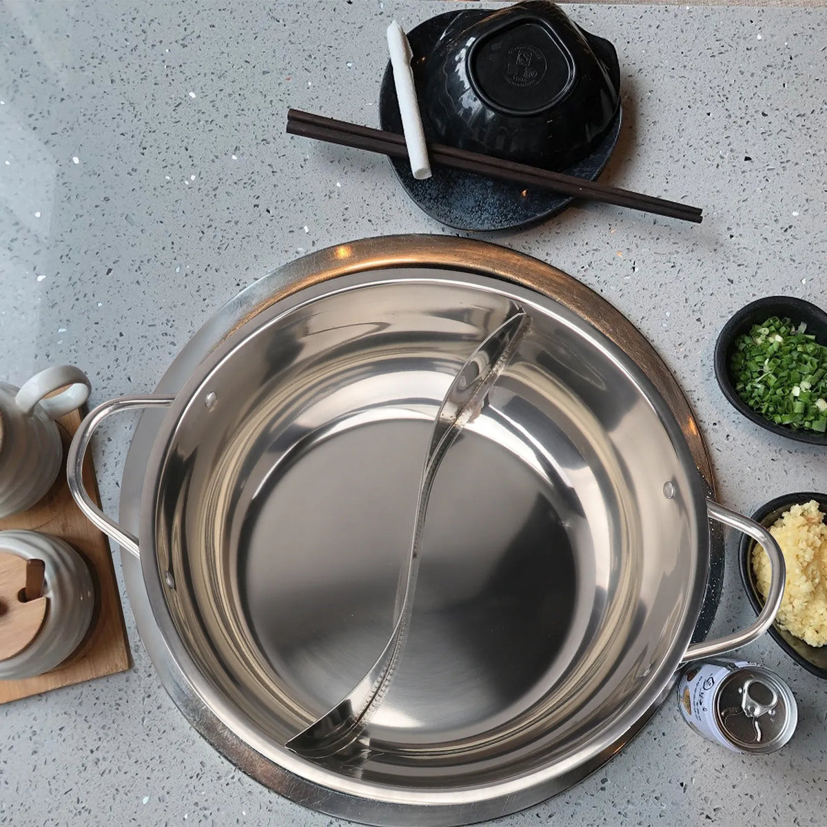 32cm Dual Section Stainless Steel Hot Pot – Glass Lid Hot Pot Cookware Richie's