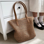 Women's Bohemian Straw Tote Bag – Hand-Woven Beach Shoulder Bag Straw Tote Bag Richie's