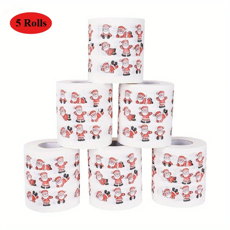 5 Rolls Christmas Toilet Paper – Santa Holiday Design Napkins Novelty Holiday Paper Richie's Santa Claus