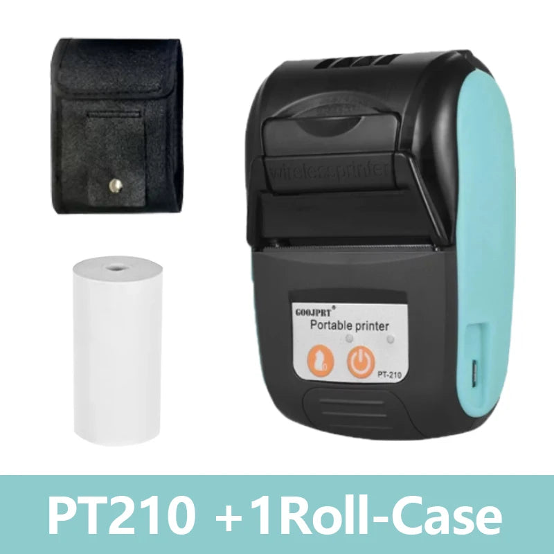 GOOJPRT PT-210 58mm Bluetooth Thermal Printer | Android iOS Bluetooth Thermal Printer Richie's Green And Bag
