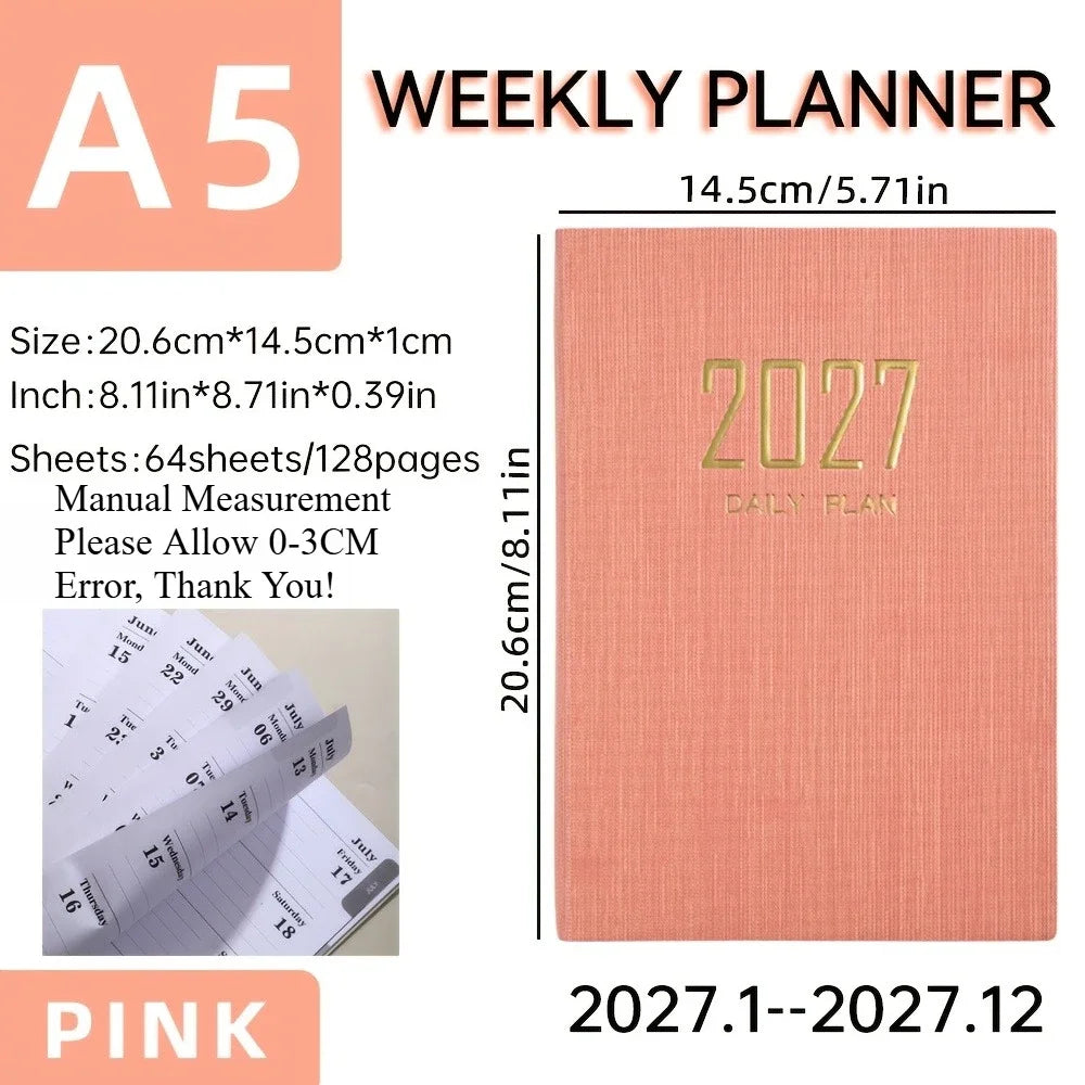 2027 A5 Weekly & Daily Planner Calendar Schedule Book Daily Weekly Planner Richie's Pink 1 Piece A5