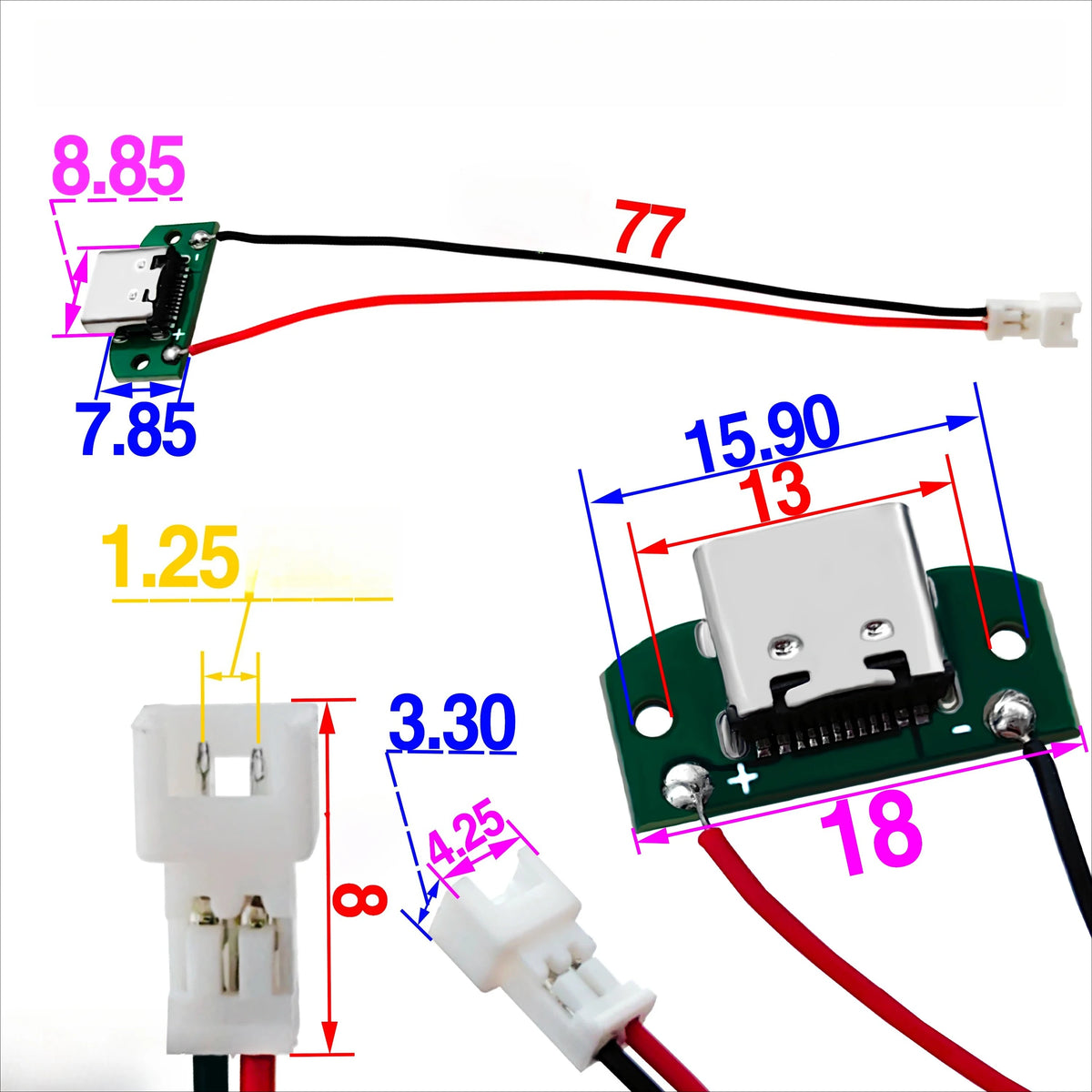 USB 3.1 Type-C 16-Pin PCB Test Adapter Connector Socket USB-C PCB Adapter Richie's O 5Pcs