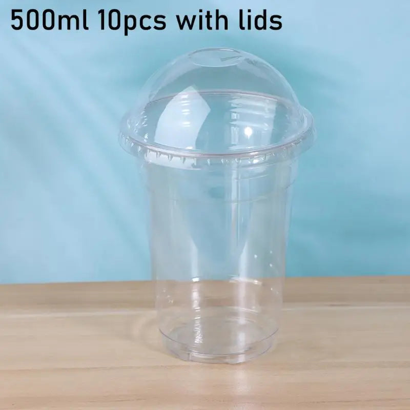 Clear Disposable PET Cups with Lids & Straws – 10pc Set Disposable Party Cups Richie's 500ML