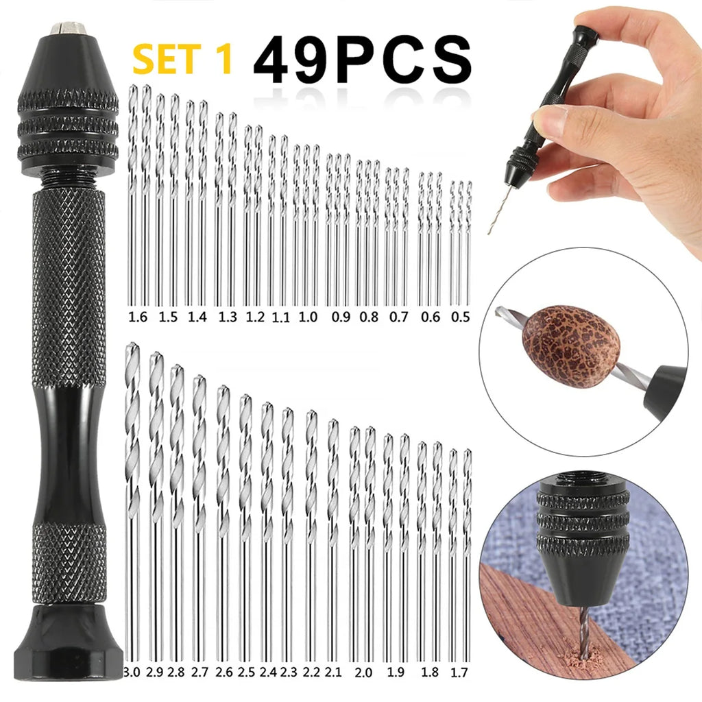 49PCS Precision Pin Vise Hand Drill Set 0.2–3.0mm HSS Twist Bits Pin Vise Drill Set Richie's