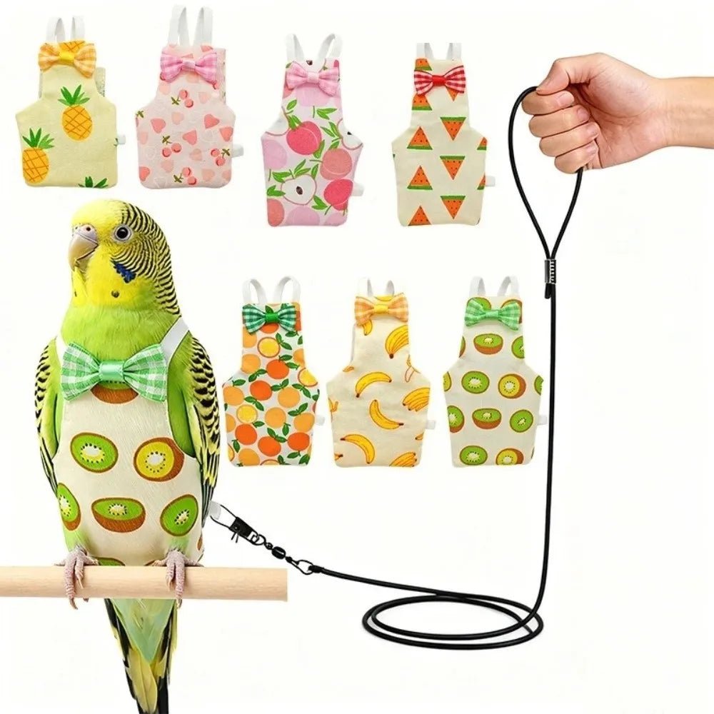 Fruit Print Parrot Harness Diaper & 2m Leash – S/M/L Bird Harness Leash Richie's
