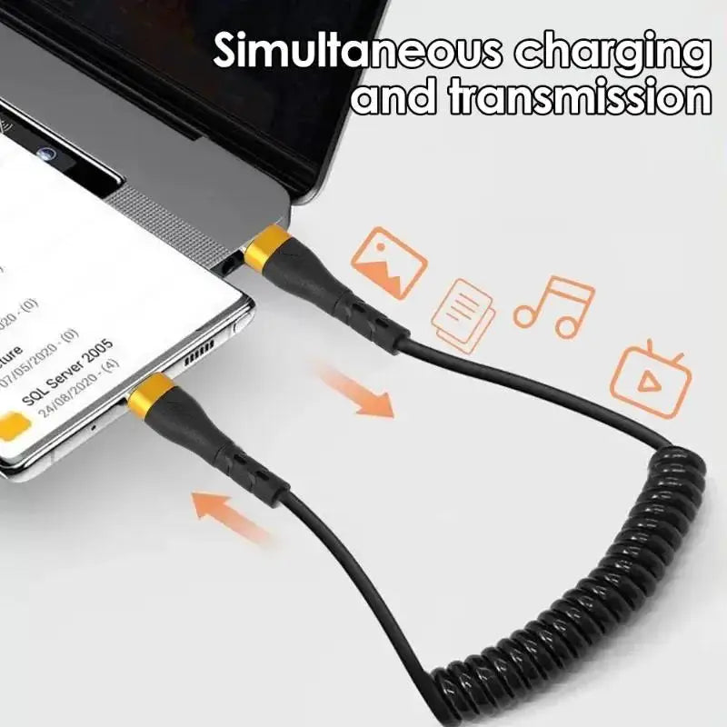 USB-C Spring Car Cable 120W PD Fast Charging – 1M/1.8M USB-C Charging Cable Richie's