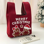 Christmas Knitted Spandex Tote Bag – Santa & Tree Gift Bag Holiday Gift Tote Bag Richie's E 1pc 20X35 CM