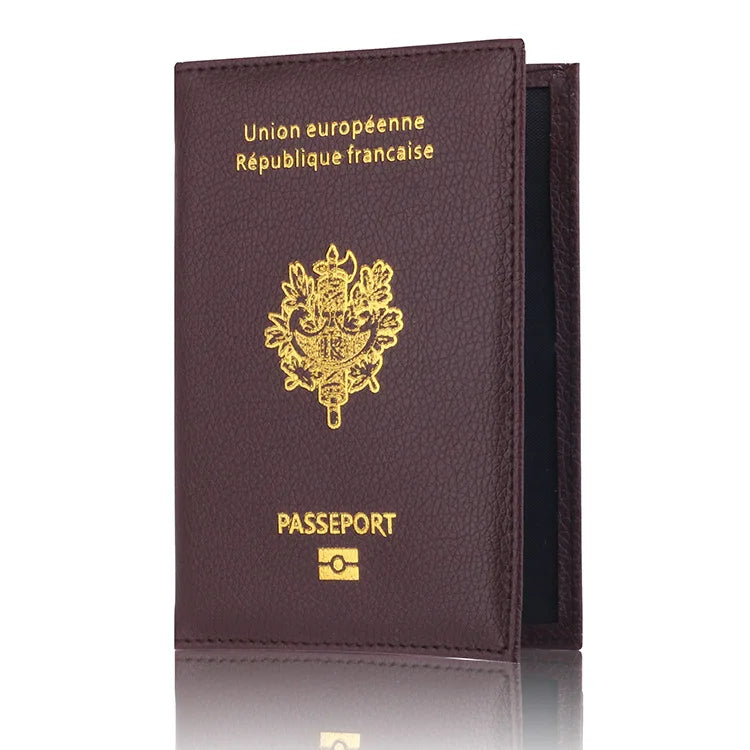 France Passport Cover PU Leather Travel Wallet Card Holder Passport Travel Wallet Richie's Dark Brown