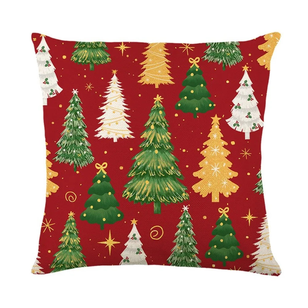 Christmas Cushion Cover – Tree Print Checkered Pillowcase 45×45cm Decorative Pillow Cover Richie's Style 8
