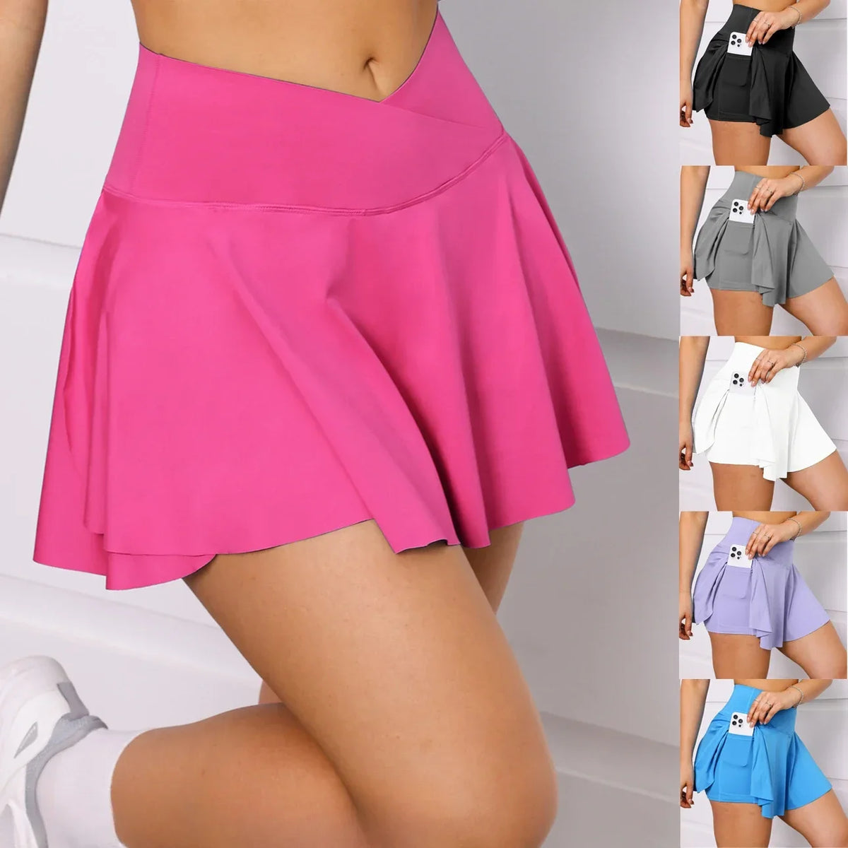 Women's High Waist Tennis Skirt with Pockets & Compression Shorts Tennis Activewear Skirt Richie's