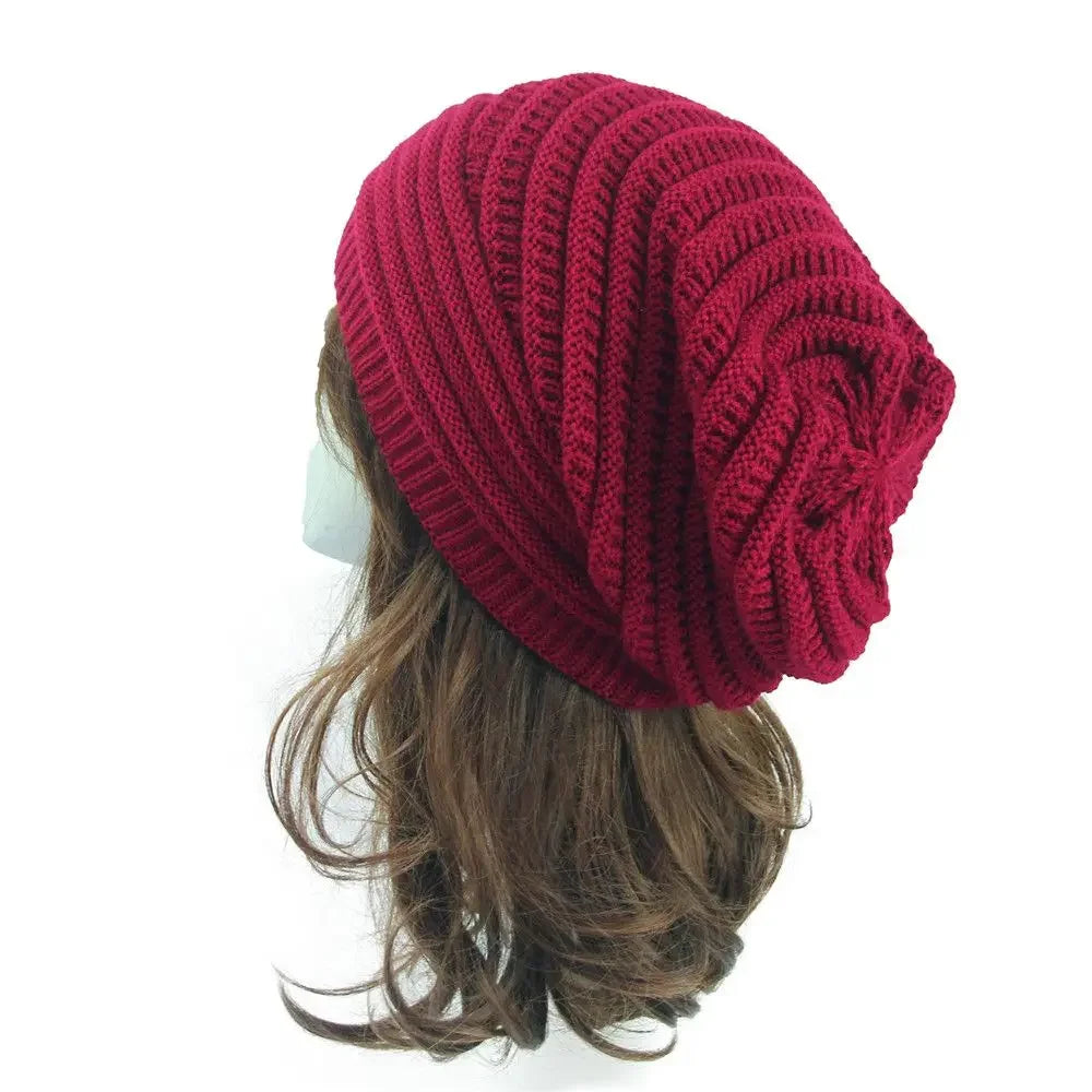 Unisex Knit Wool Baggy Beanie Hat – Oversized Winter Ski Cap Knit Beanie Hat Richie's Red