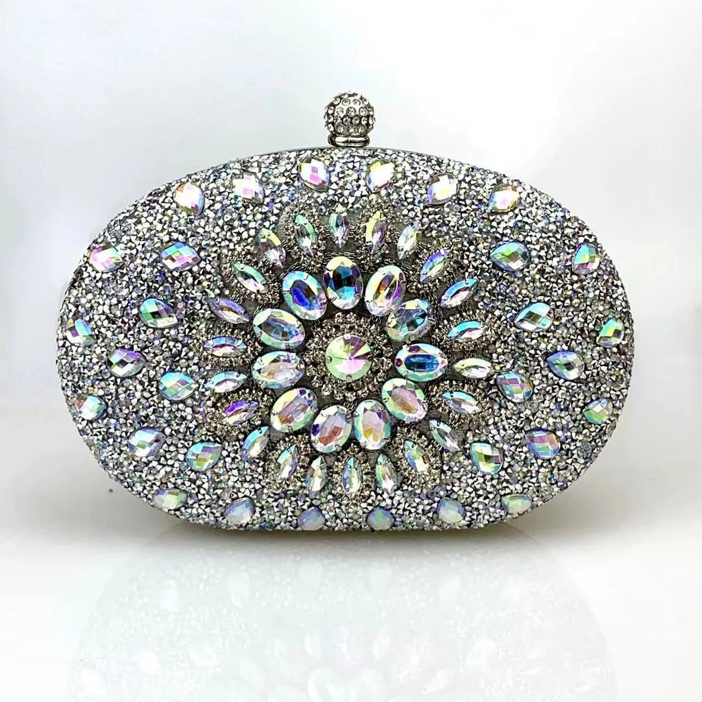 Flower Rhinestone Evening Clutch Bag with Chain – Prom & Wedding Evening Clutch Bag Richie's light blue 20x5x15cm